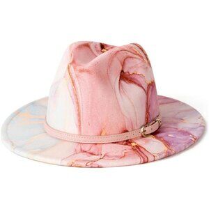 Tie-dye Wide Brim Fedora Hats for Women Multicolor Felt Panama Hat